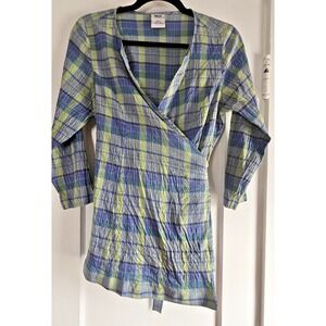 Mimi maternity Sz M 100% silk plaids 3/4 sleeves wrap top